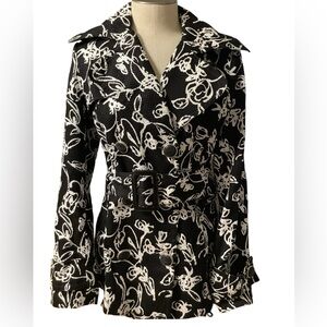 Lapis Black & White Print Cotton Jacket with belt at‎ waist. Medium